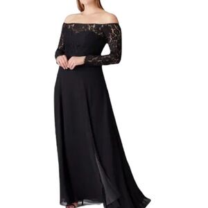 Theia Elegant Black Lace Maxi Dress